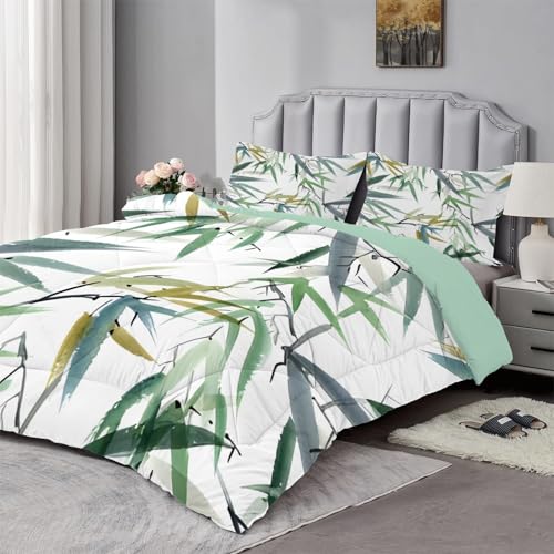Qiwagu Couette Imprimée Plantes Vertes 240x260 pour 2 Personnes, 4 Saisons, 200GSM Légère et Chaude, Réversible Blanc, Lavable avec 2 Taies d'Oreiller,...