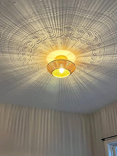 Ceiling Light Rattan Ceiling Light Fixtures Boho Flush Mount Ceiling Light Bedroom Bathroom Ceiling Lights Hand-Woven Cage Shade Small Chandelier Light Antique Brass Brush Paint Finish For Hallway #TOP1