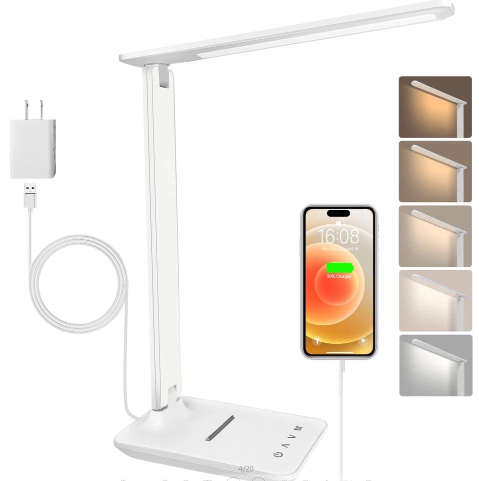 lampada da scrivania,lampada da lettura,dimmerabile lampada da tavolocon porta USB, 3 modalità di illuminazione, lampada da comodino pieghevole per lettura,unghie,lavoro,studiare,ufficio,dormitorio