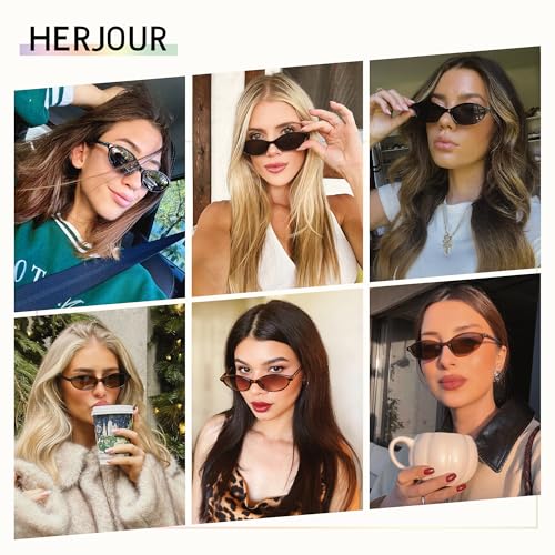HERJOUR Retro Oval Cat Eye Sunglasses for Women Y2k Trendy Narrow Sunnies Designer Sun Glasses AR82253 - Image 4