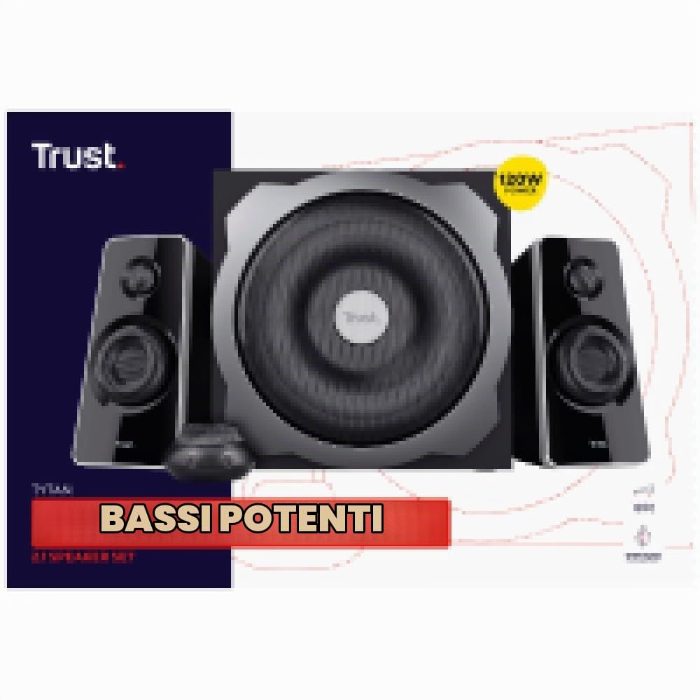 Trust Tytan Set Altoparlanti 2.1 Con Subwoofer, Risparmio Energia, Standard, Nero | Risparmio Energia