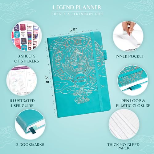 Image of Legend Planner Undated, Weekly & Daily Goal Journal, A5 Turquoise