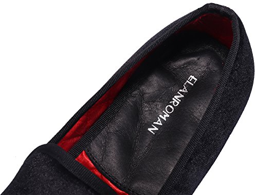 Elanroman Men Dress Loafers Velvet Shoes Of Embroidered 1.0 Fashion Wedding Party Penny Slip On Prom Shoes Black Us 7 Eur 40 Feet Lenght 275Mm #TOP3
