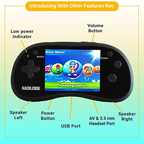 IQ Toys Handheld Arcade Game Zone Player Console Classic 220 Preloaded Video Games for Kids, 16 BIT Large 3" Screen, Rechargable, Black