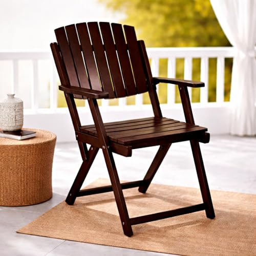 Image of WELL KNOWN Folding Wooden Indoor Chair, Sheesham Wood, Coffee Brown Colour, Portable Design Living Room Chair Balcony gardan Bed Room Droning Room Foldable confer Solid Wood Indoor Caramel Brown