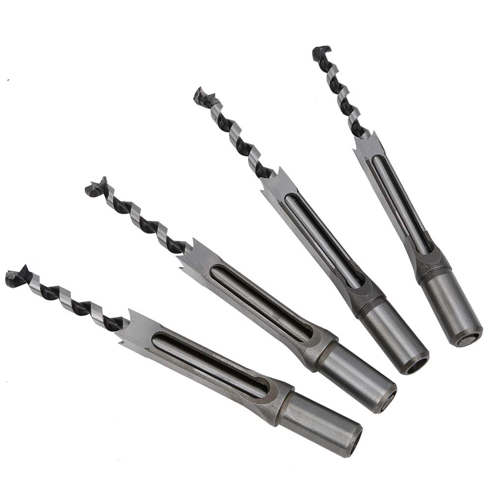 Juego de 4 brocas cuadradas para carpintería, brocas de acero para agujeros cuadrados con ranuras de drenaje de virutas, adecuadas para: