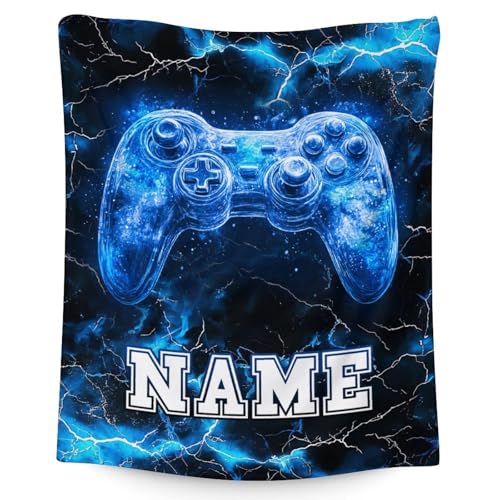GiftRomance Gaming Kuscheldecke für Kinder mit Namen – Personalisierte Gamer Fleecedecke Jungen, Flauschige Kinderdecke Sofa Bett, Geschenk für...