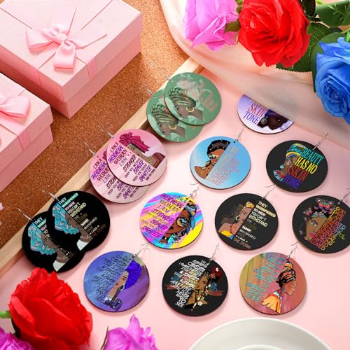 12 Pairs Motivational Ethnic Earrings Hispanic Heritage Month Earrings Spanish Wood Dangle African American Jewelry for Black Women2
