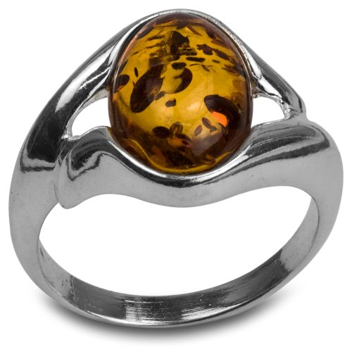 Amber Sterling Silver Oval Style Ring