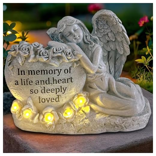 KOOY Angel Solar Garden Statues Light Up Angels Sculptures Outdoor Figurines Decorations for Outside Patio Yard Lawn Home Art Ornaments, Unique Birthday Gifts for Women Mom Housewarming Easter