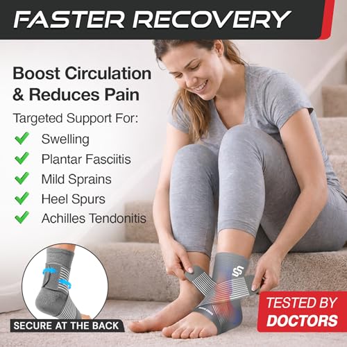 Image of Sleeve Stars Ankle Brace for Women & Men, Ankle Wrap for Sprain, Compression Sleeve for Plantar Fasciitis Relief, Easy Customizable Support: w / Removable Strap (Single /M:10 inch-12 inch /Grey)