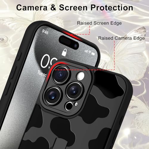 Image of for iPhone 15 Pro Max Case with Finger Strap Holder, Cute Cool Cow Print Pattern Design for Women Men, Shockproof Anti Scratch Hand Kickstand Protective Cover, Gray