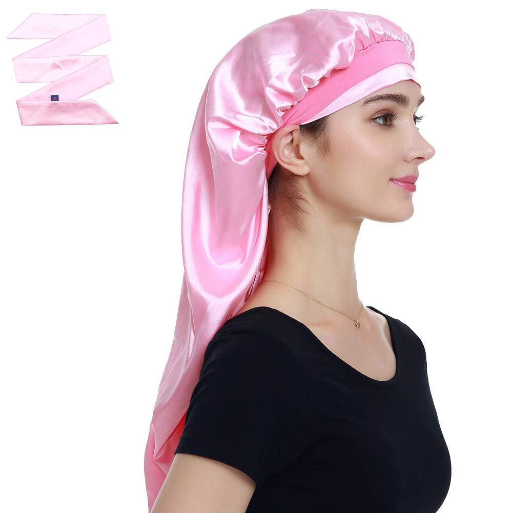 Alnorm Girls Pink Satin Lined Bonnet For Natural Hair Curly Sleep Cap