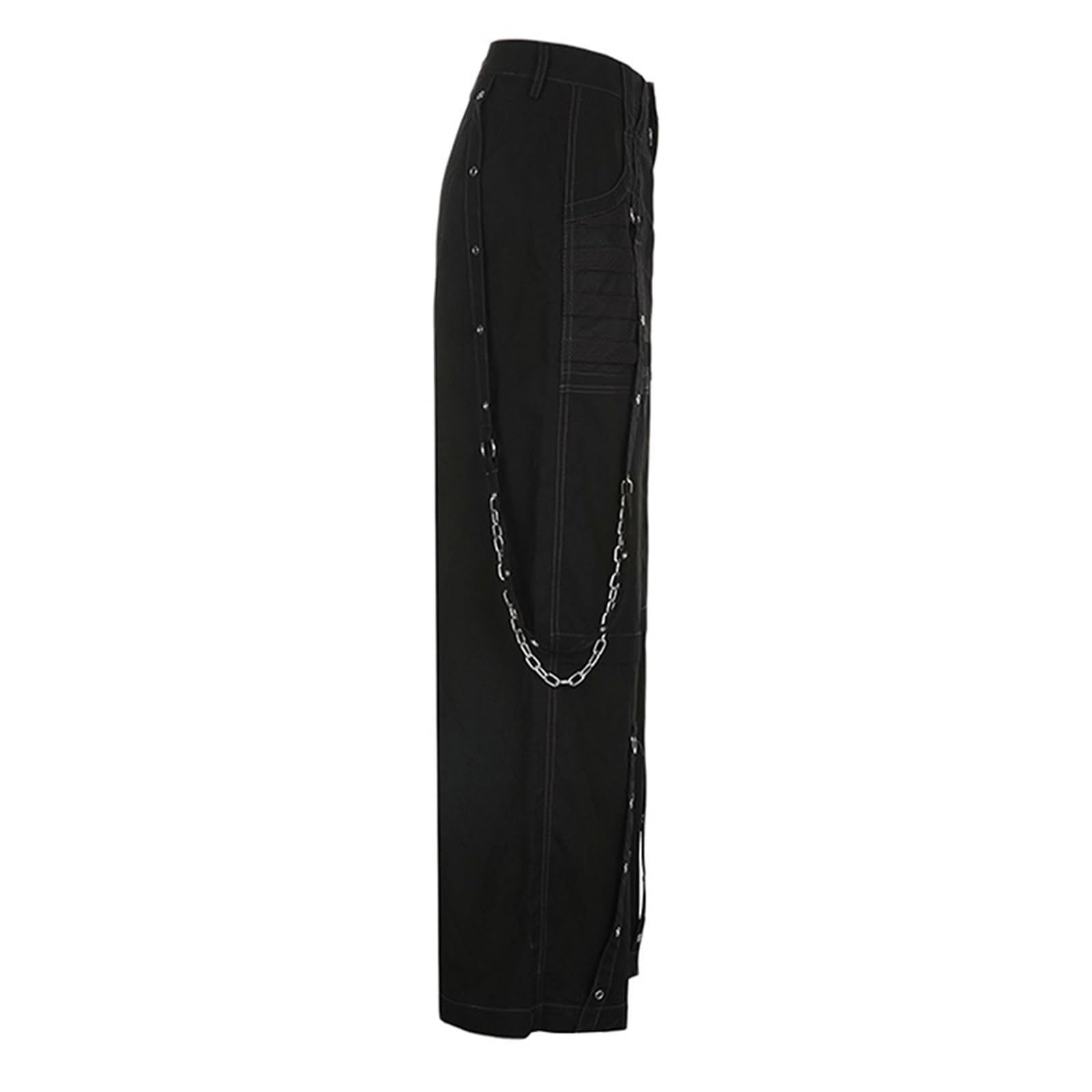FeMereina Pantalon cargo gothique baggy pour femme - Taille haute - Pantalon cargo Y2K avec poche ample - Jambe droite et large