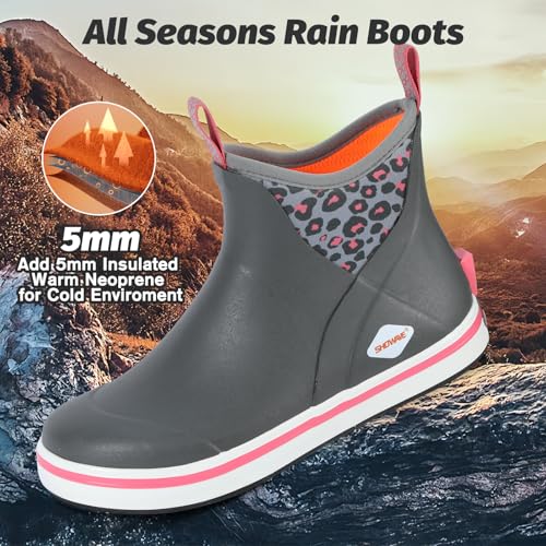 Showave Kid's Deck Boots Waterproof Ankle Rain Boots for Boys Girls Insulated Neoprene Rubber Boots Non-slip Child Rain Shoes3