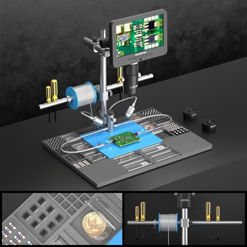 Image of Andonstar 3 Lens 2160P UHD HDMI Digital Microscope 2000X, AD246SM-Plus Professional for PCB Circuit Board Soldering Microscope Station, Soldering Helping Hands, Tool Holder, 32G Card