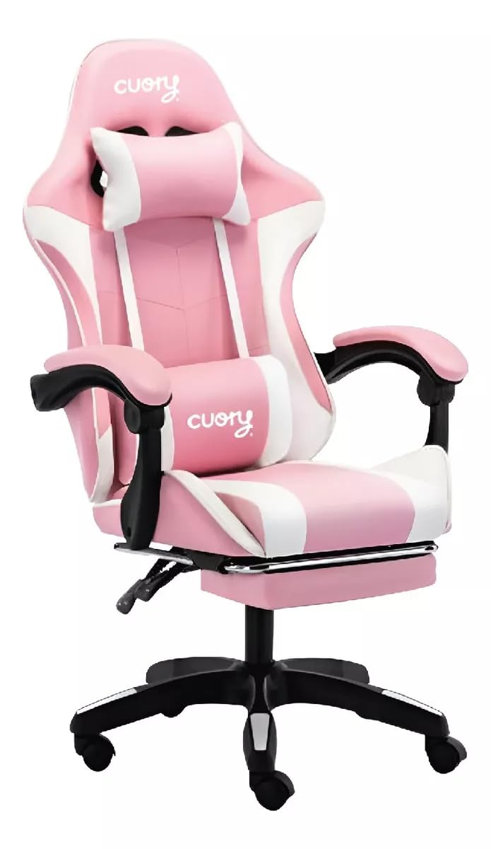 Silla Gamer Escritorio Ergonómica Reposapiés Ejecutiva | Ajuste de Altura | Reclinable Gaming Oficina Silla de Juegos de computadora con Giratorio | Reposacabezas y Almohada Lumbar Respaldo | Rosa | - Rosado