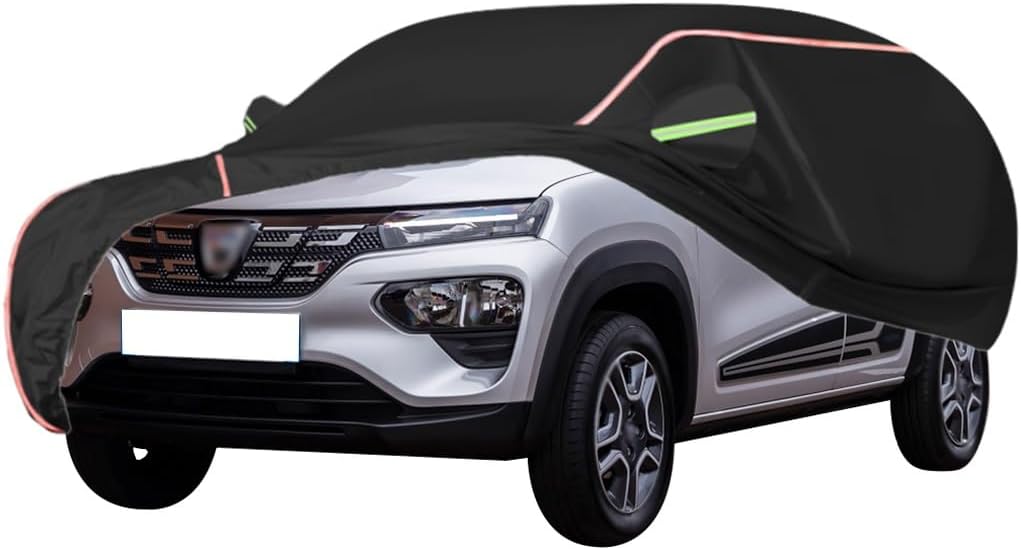 WOLWES Car Cover are Suitable for Dacia Spring,Water,Rain,Sun and Snow Resistant Oxford Fabric Car Cover,with Side Door Zip (Color : Black)