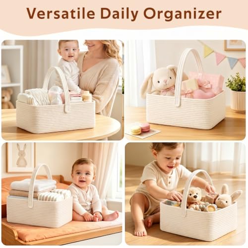 Large Woven Basket for Gifts Empty, Storage Basket 15" x 11" x 6.5" with Glitter Tulle, Ribbon and Card Paper, One-Handle Design, DIY Time for Holiday Gifts, Baby & Pet Toys, Graduation - White - Image 5