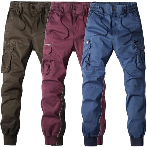 Men's Outdoor Cargo Pants Hiking Work Athletic Trousers with Side Flap Pockets Casual Slim Fit Straight Sweatpants