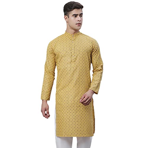Image of Sojanya (Since 1958 Men'S Cotton Linen Blue Foil Printed Only Long Kurta