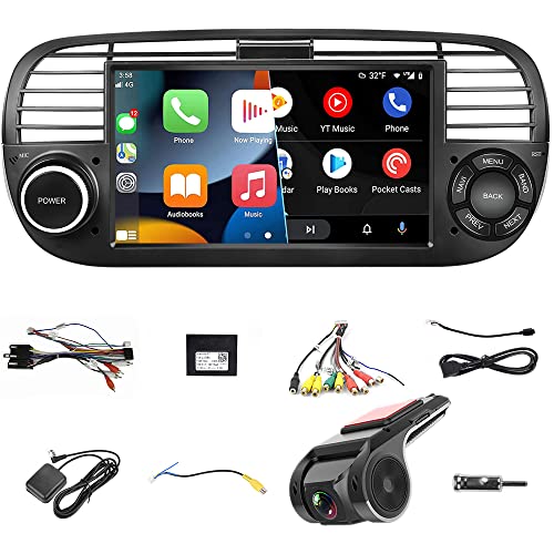 Android 9 Bluetooth RDS J[XeI Fiat 500 (2007-2015) Ή CX Carplay Android Auto 7C` J[WI ir/WIFI/FM/USB/DVR/Mirror Link for 