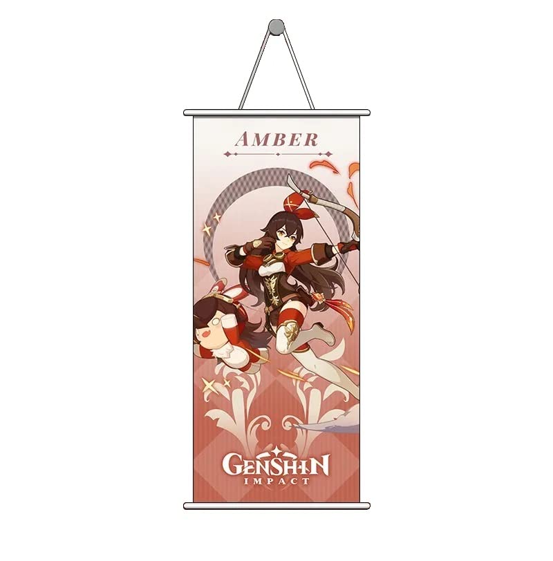 Trunkin genshin impact Amber Anime Poster Wall Scroll Art Demon Slaying Corps Canvas Hanging Paintings Wall Art Decor For Home Dorm Office