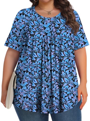 Image of Tencede Womens Plus Size Tops Tunic Short Sleeve Crew Neck Shirts Casual Soft Blouse 1X-5X