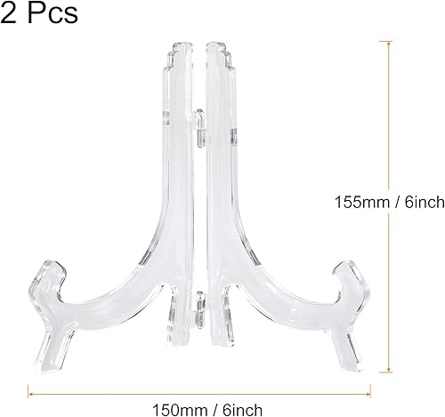 Miniatura 7 de uxcell Soporte de caballete de acrílico de 2 piezas de 9.8 pulgadas, soporte de placa de exhibición plegable transparente para marco de fotos