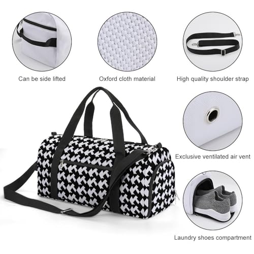 Mens Womens Gym Bag, Houndstooth Black Print Duffle Bags,travel Gym Duffle Bag,garment Duffle Bag,gym Bag with Shoe Compartment3