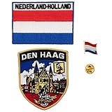 A-ONE 3 Stück – Aufnäher mit dem Haag-Schild + Niederland-Flagge + Abzeichen der niederländischen Flagge, Den Haag Aufnäher & Länder-Anstecknadeln. No.116B