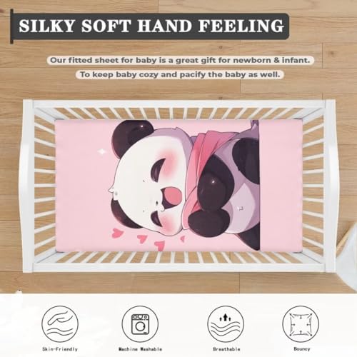 Image of Panda Baby Sheets for Standard Crib Pink Nursery Bedding Sets for Girls Soft and Breathable Cribs Cover Fitted Play and Pack Sheets Boys Toddlers Christmas Birthday Gifts