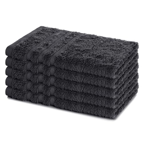 Lavea® 5er Set Gästehandtücher 30x50 cm – Weiche und Saugstarke Gästetücher aus 100% Baumwolle, Frottierserie Elena – Waschbar und Strapazierfähig - Anthrazit