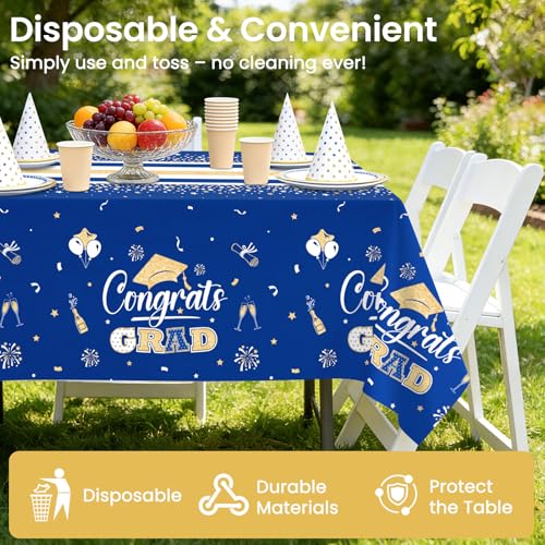 Image of LANLISA 4 Pack Graduation Tablecloth Disposable, Graduation Decorations 2026, Gongrats Grad Table Cloths for Graduation Party Supplies, Class Blue Gold Tablecover, 54 inchx108 inch