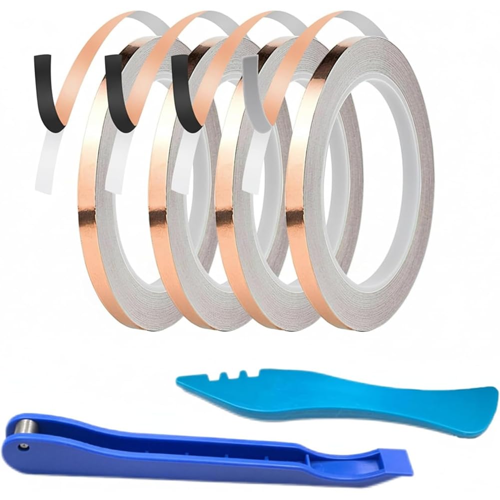 Jnchdghwa As Shown X108.27ft Conductive Copper Foil Tape For Stained Glass Kit-4 Rolls(3/16", 1/4", 2X7/32"), Includes 2 Tools