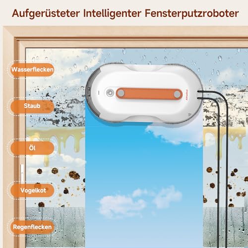 AlfaBot X7 Pro Fensterputzroboter, Intelligenter Fensterputz-Roboter Beidseitige • Sprühfunktion • Großer Wassertank • Streifenfreie Reinigung für Glas, Fliesen & Glatte Oberflächen