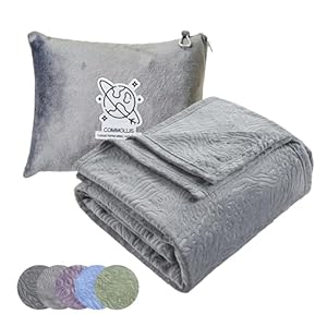 Commollis 2-in-1 Travel Blanket & Pillow for Airplane, Car, Train – Warm Compact Flight Blanket with Luggage Strap & Backpack Clip, Machine Washable, All-Season Use