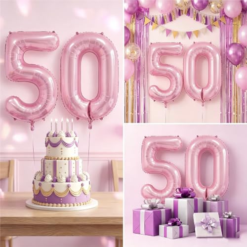 Image of Number Balloons Pink Party Balloon - Giant Number 50 Balloon, 40 Inch Large Balloon, Birthday Decorations for Women, Birthday Balloon for Anniversary Baby Shower Princess Party Decorations