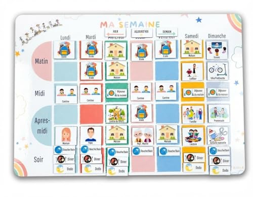Générique Semainier Magnétique Enfant, Format A4 21x29,7 cm, 100 Magnets, Tableau Planification Hebdomadaire, Inspiration Montessori