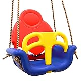 3 IN 1 BABY-SCHAUKEL: AUCH DRINNEN ECHT FLEXIBEL - Zuhause im Kinder-Zimmer, unter Decken-Balken oder im Tür-Rahmen. Kunststoff-Schaukel-Set aus hochwertigem PE zum Aufhängen, ca. 49x48x34 cm, 3-teilig mit 1,70m langen Seilen, 2 Ringen & S-Haken.