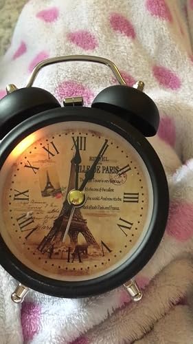 Réveil Mécanique Rétro Silencieux à Double Cloche – Style Vintage Avec Chiffres Romains, Veilleuse Et Mouvement Quartz (Blanc – Tour Eiffel Paris)