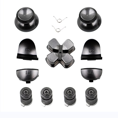 Full Aluminum Metal Buttons for PS4 Controller, YTTL Custom Metal Thumbsticks Analog Grip + Metal ABXY + D-pad + Metal L1 R1 L2 R2 Trigger Buttons for Playstation 4 DualShock 4 PS4 Controller - Grey
