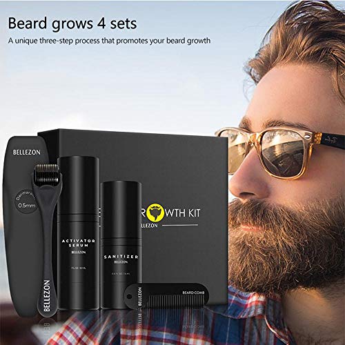 Kit Barba Uomo, Womdee 2019 Aggiornato Migliore per la rapida crescita e l'ispessimento della barba, Siero attivatore, Dermaroller, Disinfettante e pettine per Uomo Papà