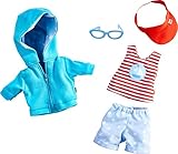 HABA On The Beach 5 Piece Outfit with Hooded Sweatshirt, Shorts, Tee, Sunglasses & Hat - Fits 12