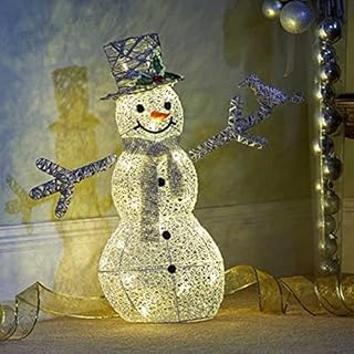 Marco Paul Interiors Christmas Pre-Lit Frosty the Snowman Standing Decoration 62cm with 20 Warm White LED Lights Festive Xmas Light Up Décor LED Lighting Indoor Use