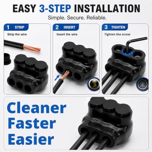 Insulated Multi Cable Connectors Single Entry 3 Port Splice Electrical Power Connector Black Interconnect Terminals Pre Filled (2-14 AWG Wire Range) 4PCS - Image 4