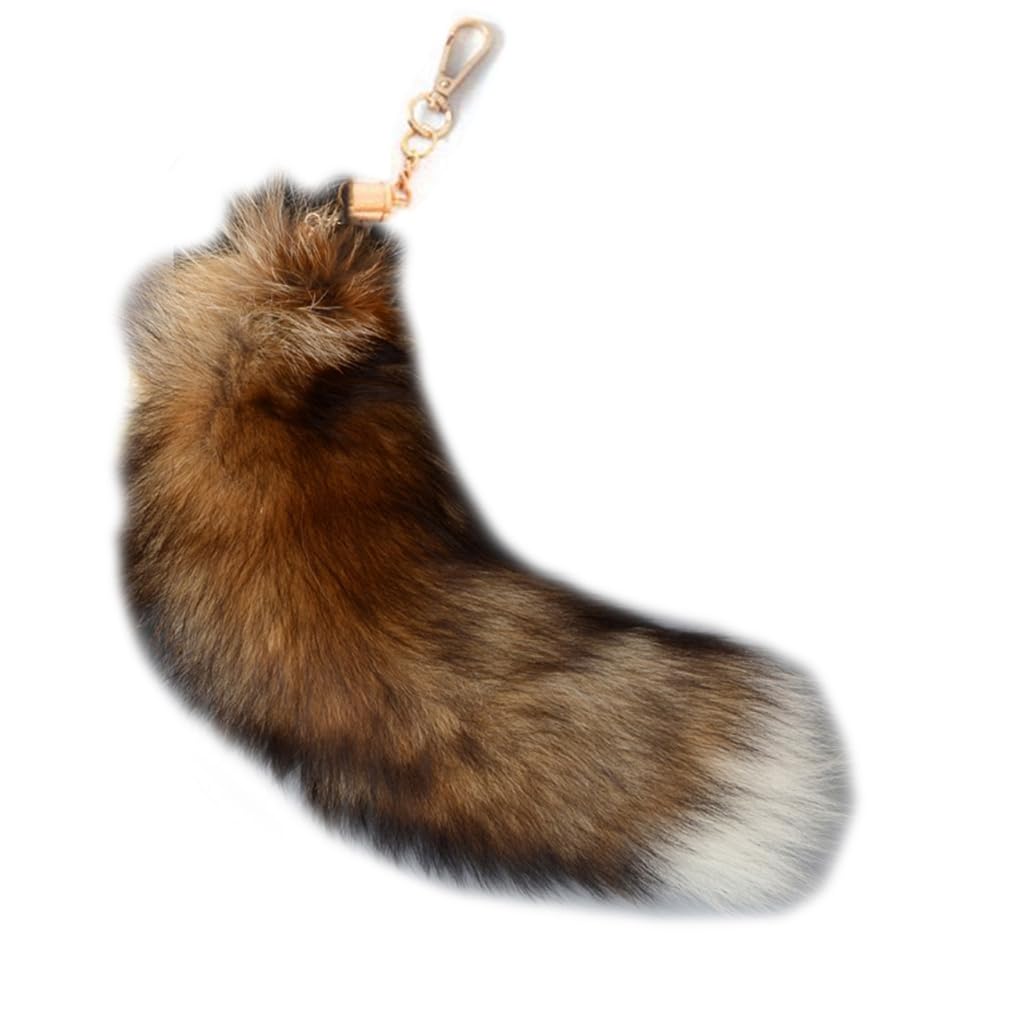 FOLODA Plush-Fox Tail Keychain,Animal Tail Keyring 40cm Animal Tail Key-Pendant Handbag Accessories Key Chain Ring Hook Tassels (E sun fox)