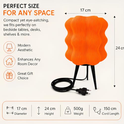 Image of Aura Table Lamp | Modern Decorative Bedside Lamp | PLA Material | Warm Ambient Lighting | Designer Night Lamp for Bedroom, Living Room & Home Decor (Orange Glow)