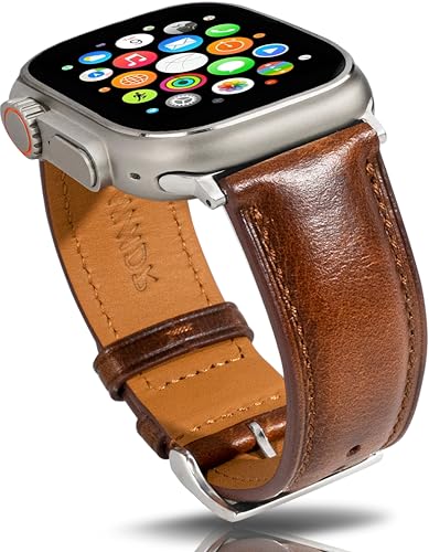 Gomvadr Lederbänder Kompatibel mit Apple Watch 38mm 40mm 41mm 42mm 44mm 45mm 49mm,Wachsöl Lederband für Männer Ultra Ser...