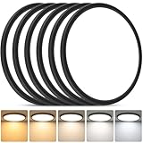 Brightever 12 Inch 6 Pack LED Ceiling Light Flush Mount, 24W 3200LM 0.67 Inch Thickness Close to Ceiling Light Fixtures, Dimmable & 2700K-6500K 5 Color Selectable Light Fixtures Ceiling Mount, Black